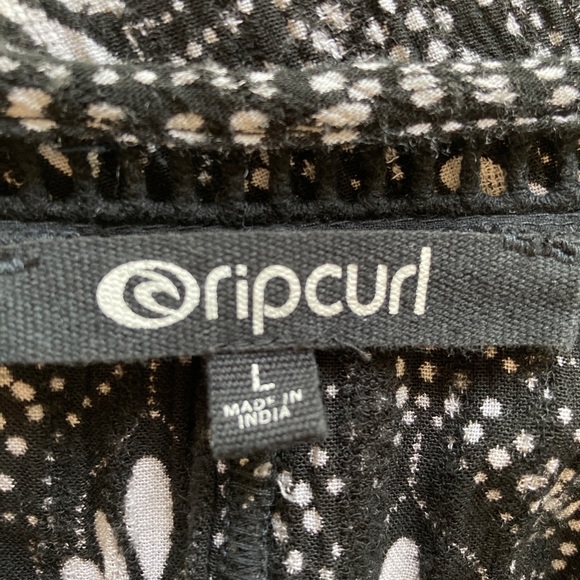 Rip Curl Black Print Boho Drawstring Waist Blouse Size Large - Picture 10 of 11